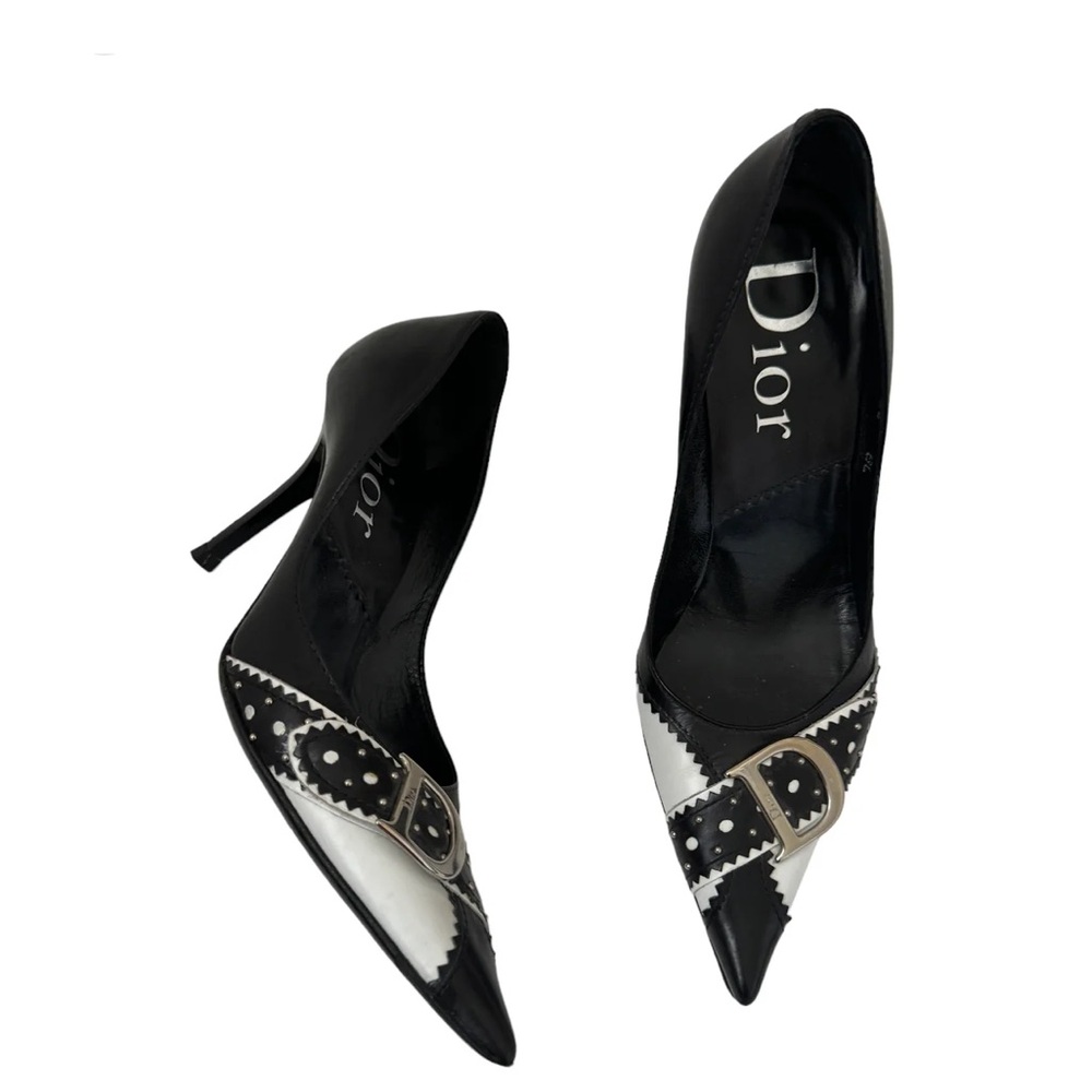 Dior Black and White Buckle Heels